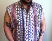 Mens Sleeveless Navajo Print Button Down Shirt Size XL