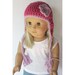 18" Doll Clothes - Flower Earflap Hat - Pink with lilac Beanie for American Girl