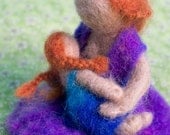 Waldorf Needle Felted Babywearing and Breastfeeding Mom and Toddler with Ring Sling OOAK