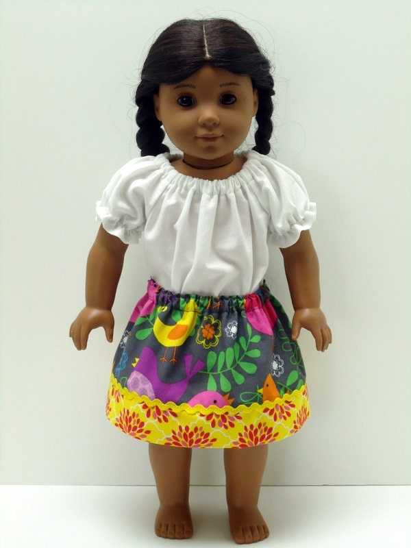 American Girl Doll Clothes, Skirt, Spring Birds - 18 inch and 15 inch