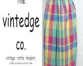 retro // 50s 60s country rockabilly madras plaid cotton day skirt L XL