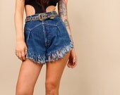 80s - 90s Vtg Shorts / Blue Jean DENIM Super High Waisted Cut Offs / Boho Western Biker Grunge / Sz Small - Medium
