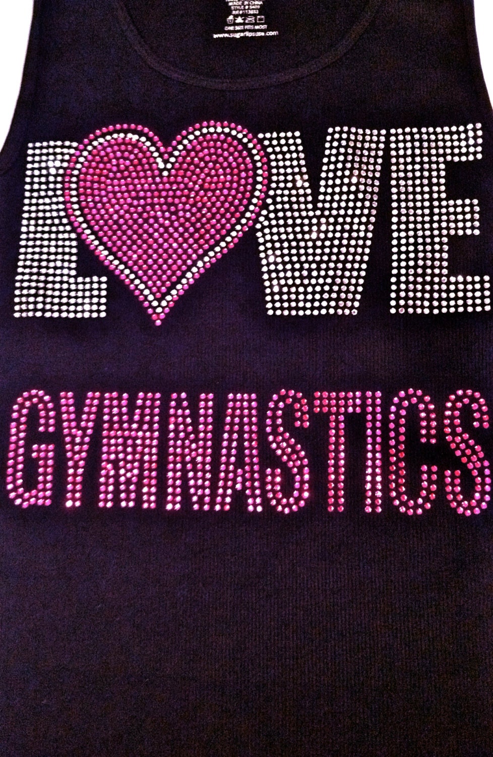 Love gymnastics sugarlips tank top. Can be customized with any hobby, name, sport, sorority, etc.