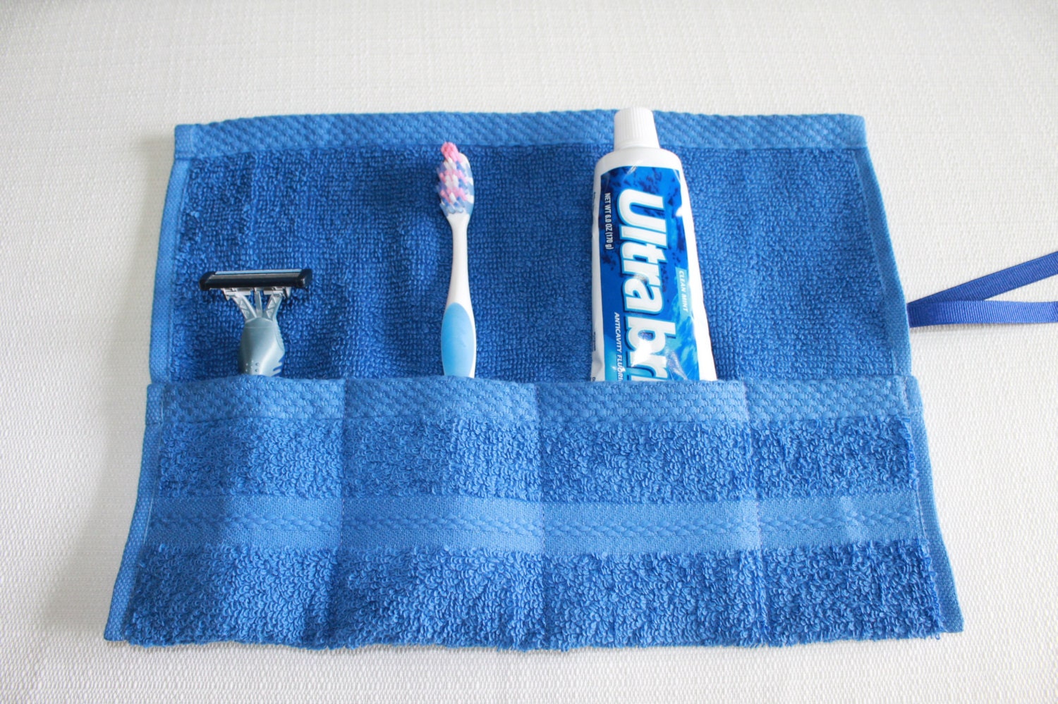 Terrycloth Toothbrush and Paste Travel Roll in Royal Blue...great gift...free shipping