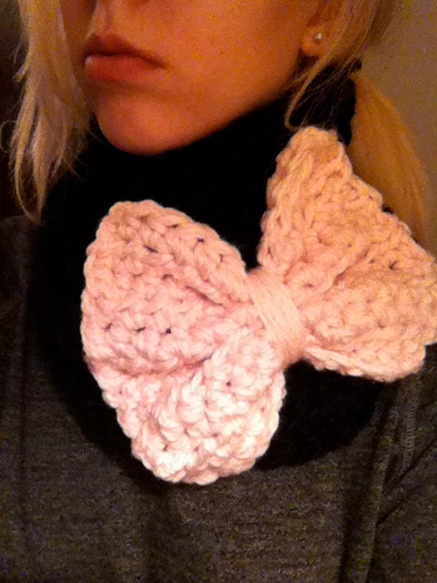 Black Crochet Cowl with Pink Bow- infinity scarf- crochet bow neck warmer