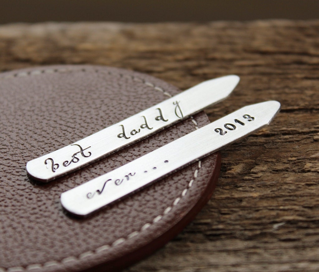 Personalized Men's Collar Stays - Hand Stamped Message Gift