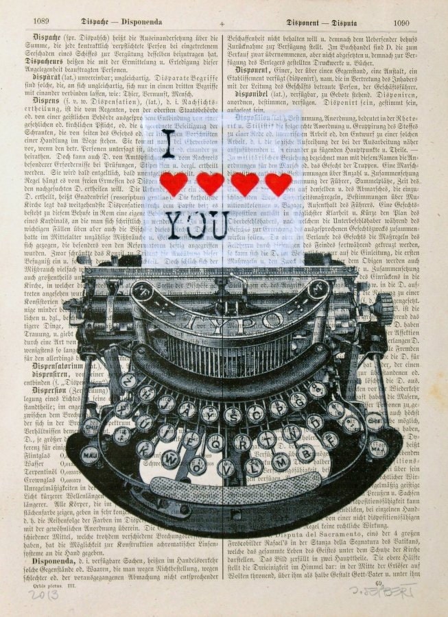 LOVE LETTER print poster mixed media painting illustration - artretro