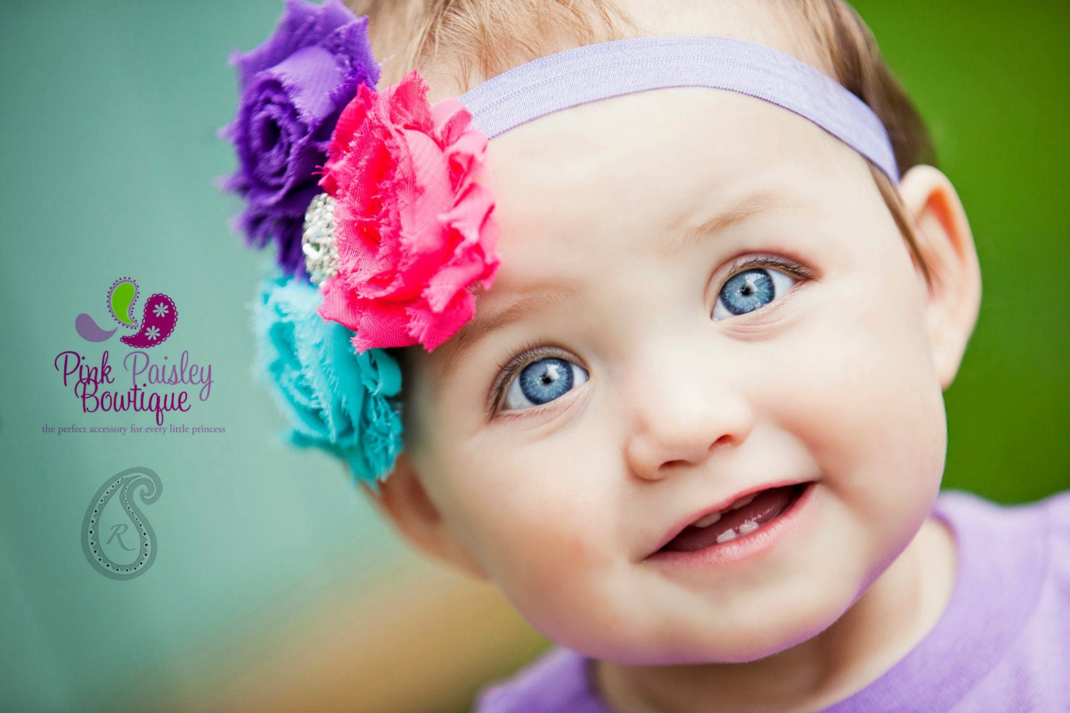 Baby Headband - Infant Headband - Shabby Flower Headband - Baby Hair Accessories - Purple Pink Hairbows - Newborn Headband