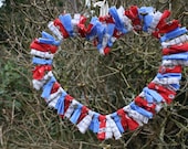 Red, White, & Blue Fabric Heart Wall Hanging (Wreath)