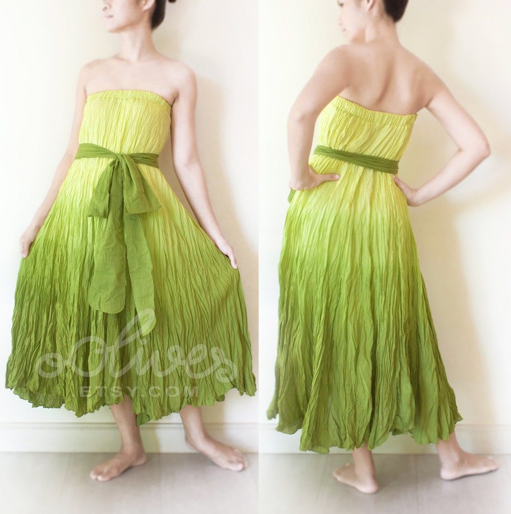 Cotton Strapless Maxi Dress in Green