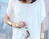 brass studd upcycled leather tassle long chain necklace