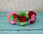 Ladybug Wool Felt Flower Headband - Shocking Pink, Red, Green - Ladybug Stampede -Baby -Toddler - Girl - Photo Prop