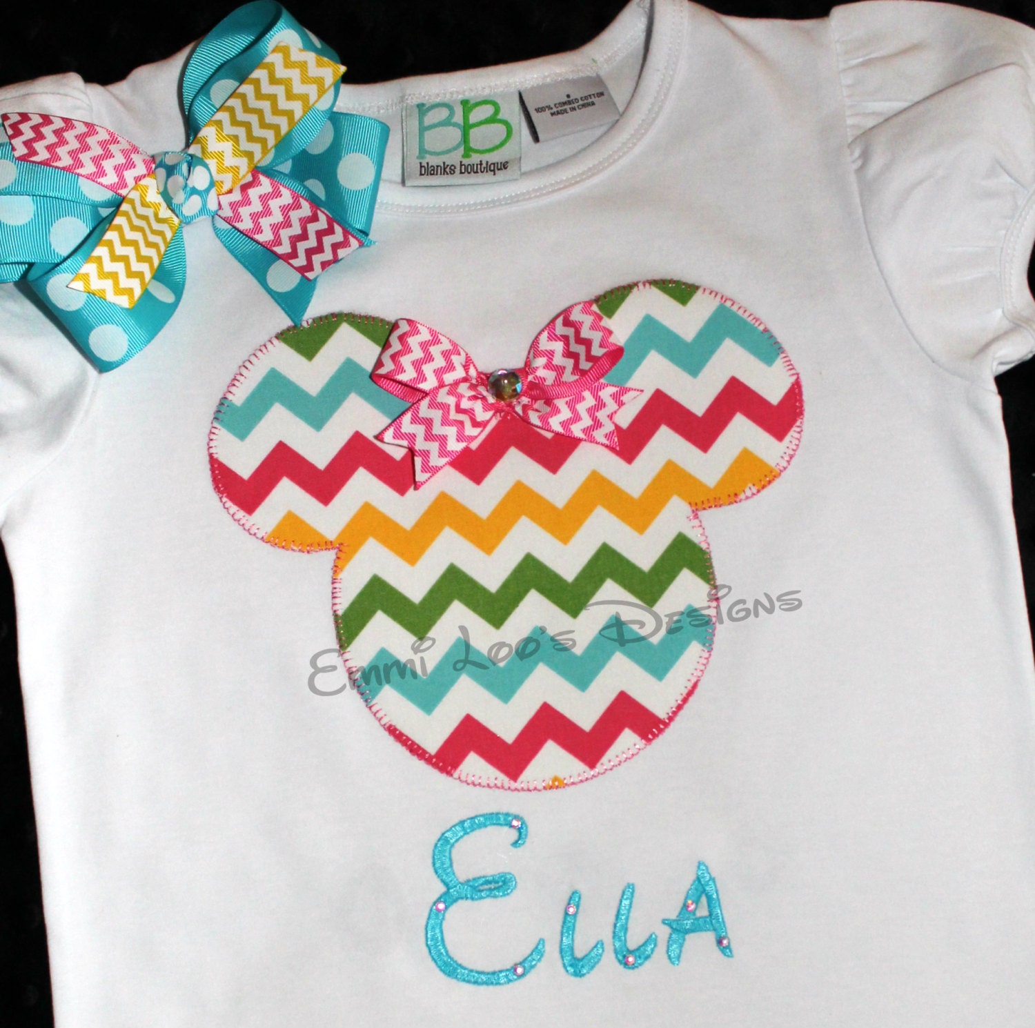 Cute Chevron Minnie or Mickey Head - Personalized with BLING - Cute for DISNEY Trip OR Birthday