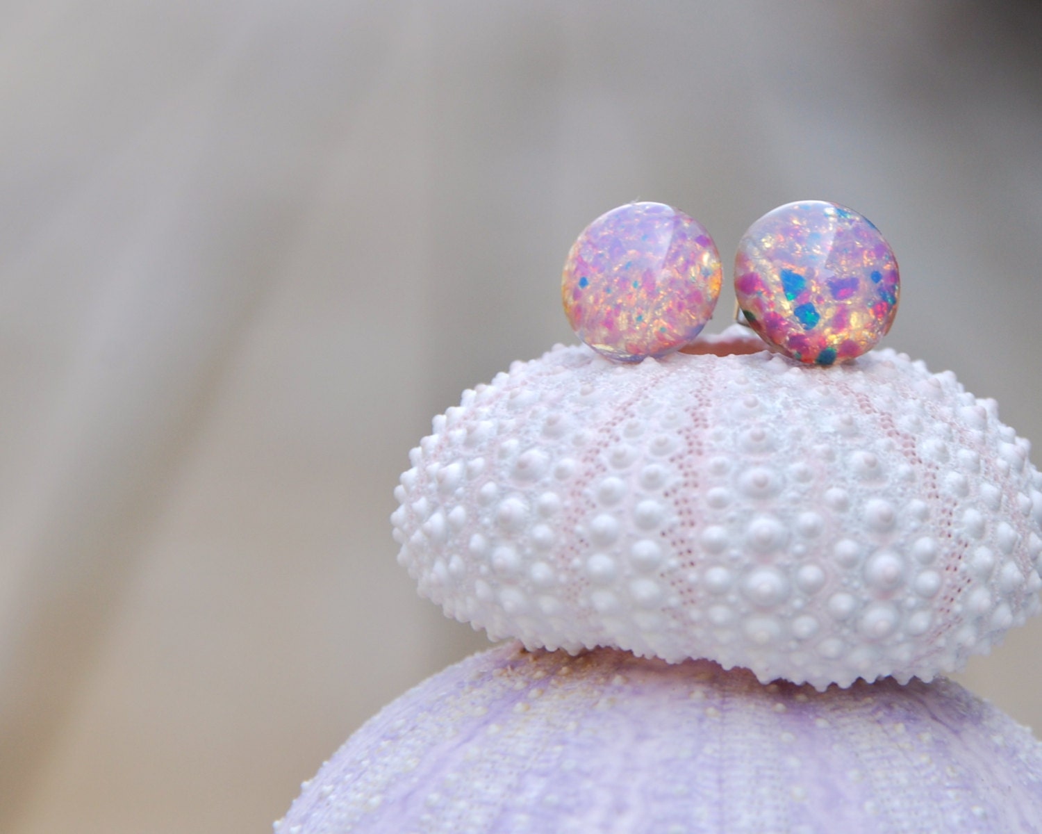 Fire Opal Earrings, Cabochon Studs, Mexican Fire Opals, Blue, Red, Yellow
