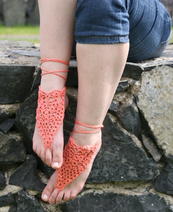 Orange Crochet Sandals -  Summer Fashion - Women Teens Accessories - Beach Wedding