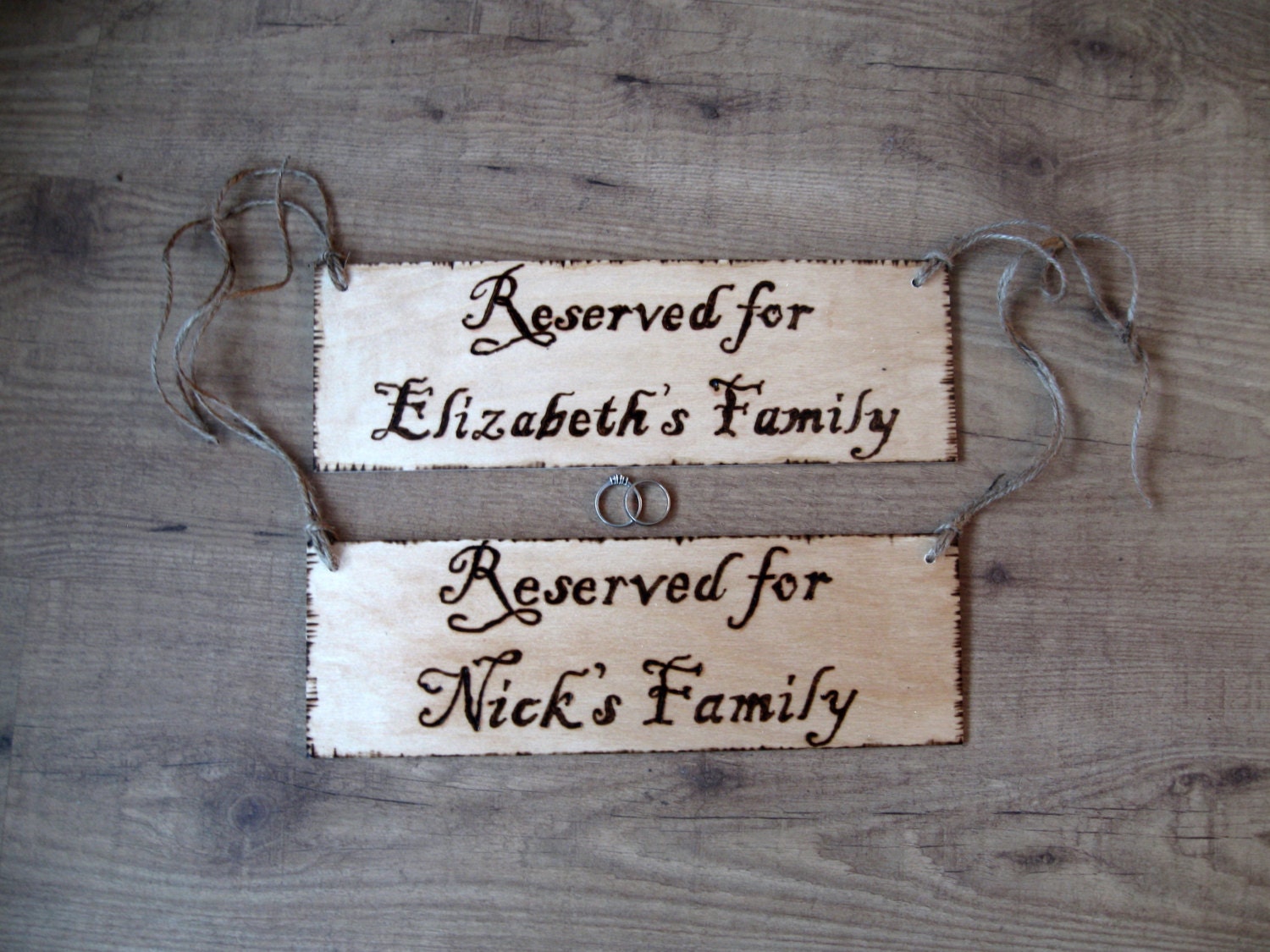 Rustic Pew markers or Reserved seating signs (Set of 8) Wood burned and custom made.