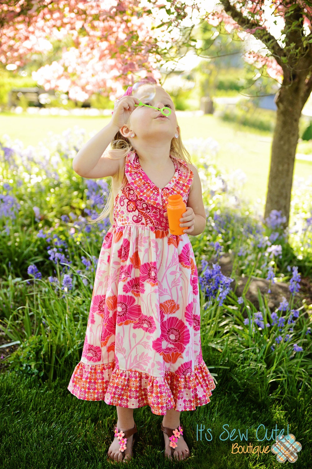 The Addie Dress - Pink and Orange Ruffle Halter Girls Dress