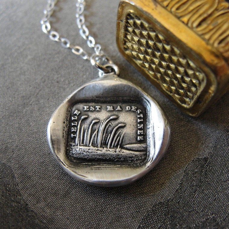 This Is My Destiny - wax seal necklace - sea oats inspirational antique wax seal jewelry in fine silver