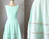COQUETTE in MINT - Light mint green dress with pockets // flared circle skirt // ivory crochet // bridesmaid dress // vintage inspired
