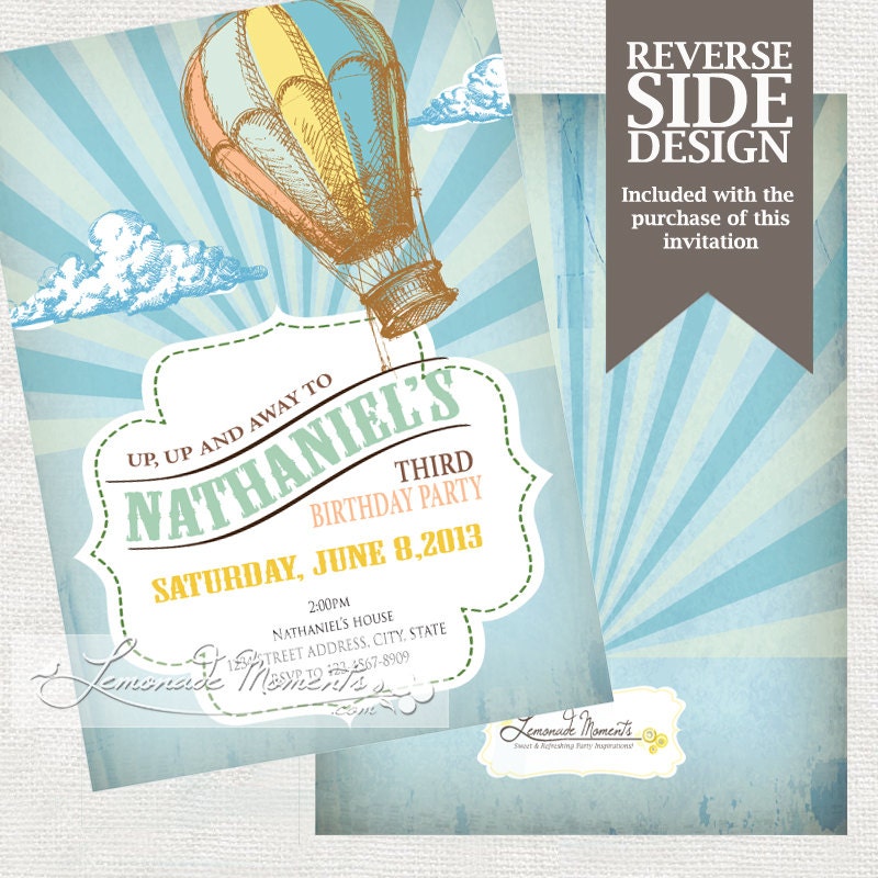 Hot Air Balloon Party Invitation- Printable Birthday or Wedding /  Baby Shower Invite - Teal