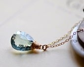 Green Quartz Gemstone Gold Filled Necklace Wire Wrap Emerald Green Pendant Necklace