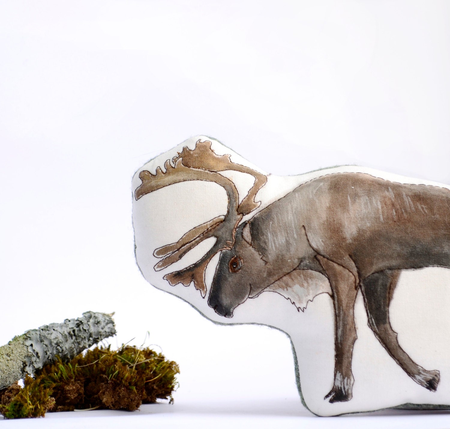 Handmade Toy Caribou. Organic Cotton Animal Pillow by Aly Parrott on Etsy. Ready to ship.