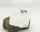 Tiny Amethyst Stud Earrings - Sterling Silver Purple Gemstone Rounds - Meditation, Intuition, Detox, Healing
