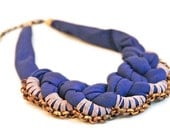 Statement Necklace Fabric Bib Purple Jersey Mauve Yarn Brass Copper Chain 46cm