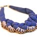 Statement Necklace Fabric Bib Purple Jersey Mauve Yarn Brass Copper Chain 46cm