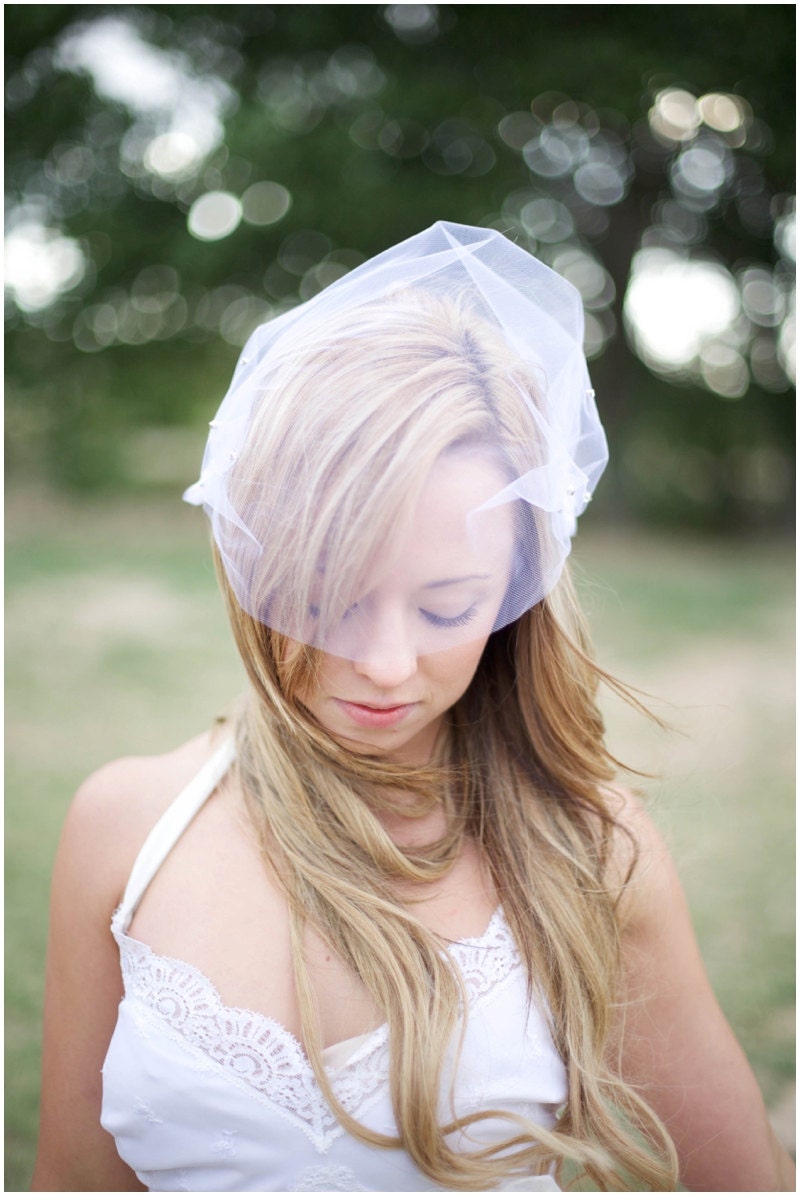 Pretty tulle blusher veil with hand sewn crystals