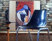 Mid Century Modern Eames Style Molded Plastic Side Chair Stacking Base H Circa 1960 Black Chrome by Krueger Retro Furniture Chicago