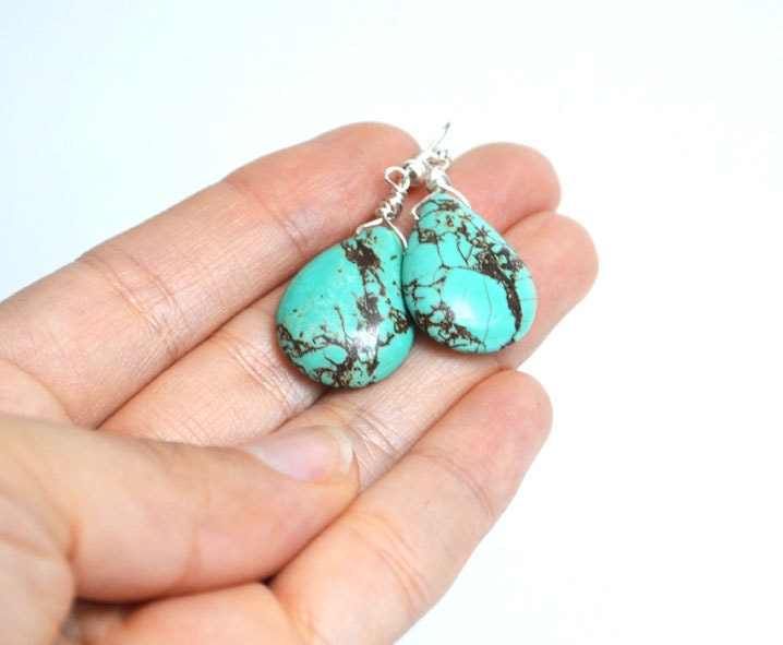 Turquoise Drop Earrings, Stone Earrings Turquoise Jewellery, Blue Earthy Yoga Earrings, Canadian Jewelry Shop