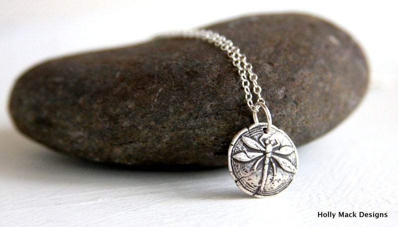 Fine silver dragonfly charm necklace sterling silver chain everyday jewelry