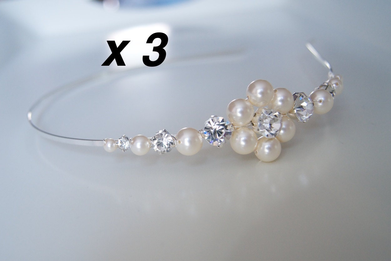 Wedding Hairband x 3, Wedding Hair Accessories, Pearls and Crystals