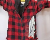 Spaceship Blasted Plaid Flannel Insulated Hooded Jacket (men's medium, ooak)