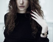 STATEMENT jewelry classic black and gold simple large black stone  black natural silk gemstone bracelet israel fashion jewelry  elegant
