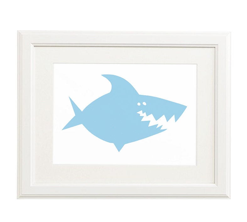Martin the blue Shark A4 modern art print by Big Bad Wolf Design.