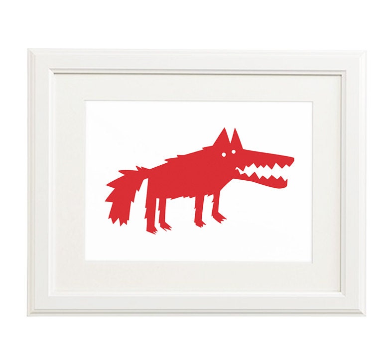 Big Bad Wolf in red A4 modern art print by Big Bad Wolf Design.