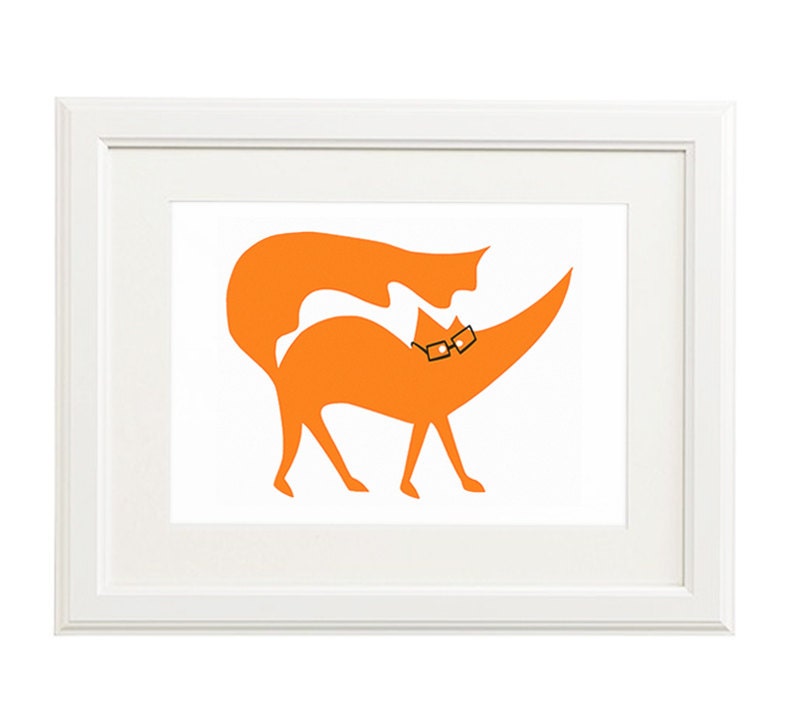 Matthew the orange Fox with rectangular spectacles A4 Modern art print by Big Bad Wolf Design.