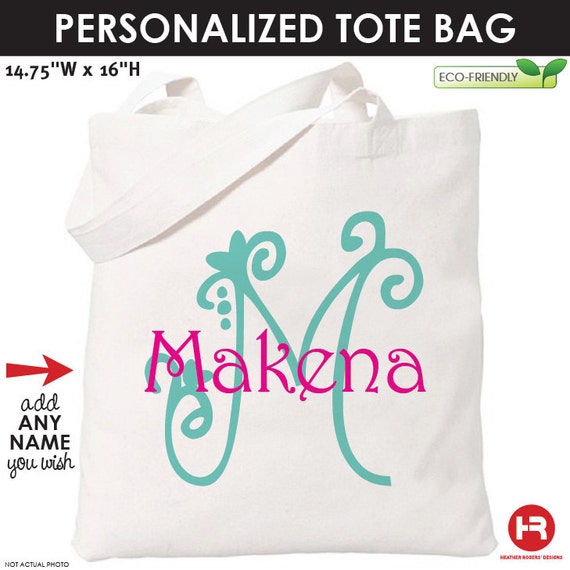 Monogram Tote Bag - Girls Personalized Bag - Printed Monogram Bag