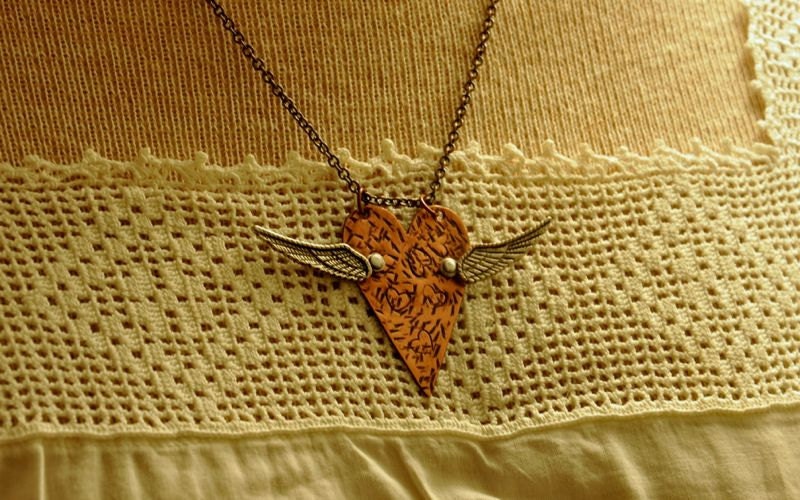 Copper Flying Heart Necklace N18