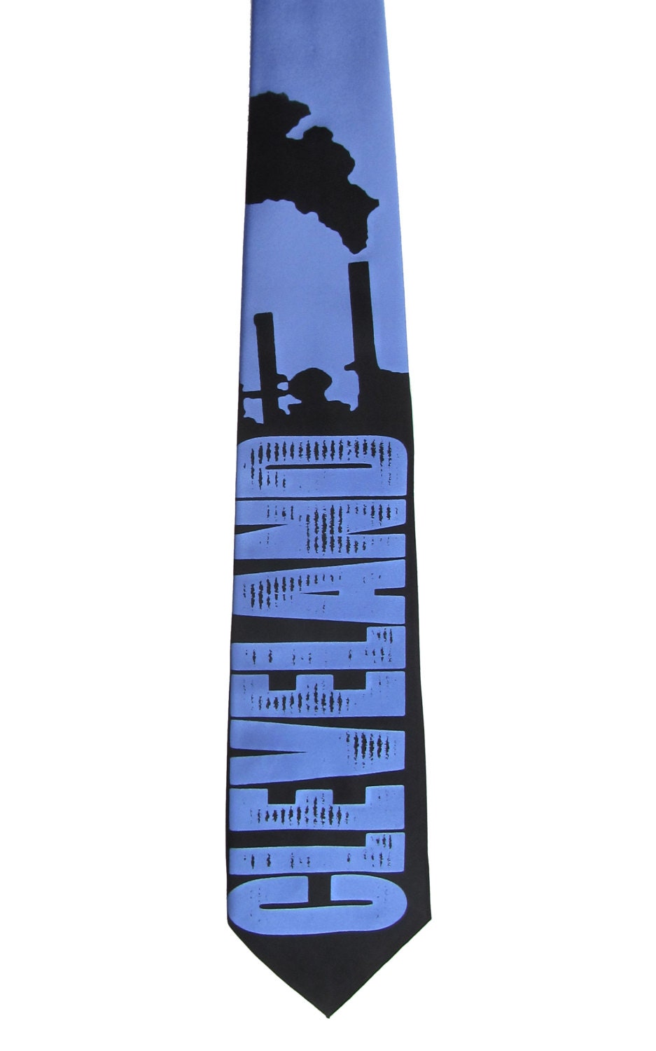 Periwinkle Blue Necktie - Cleveland Smokestacks, screenprinted in Black