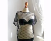 Vintage fishnet veil, sheer black lace and dots top