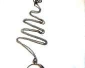 Asymmetrical Sterling Silver Woven Herringbone Spiral w/ Bezeled Pearl Hoop Nautilus Herringbone Modernist Textural Wedding Jewelry Necklace