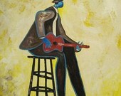 10 x 8 Original Modern Abstract JAZZ ART Musician Red GUITAR Music Painting