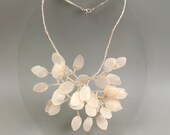 Botanical fine art Lunaria necklace. Linen statement floral fine art necklace. Spring wedding bijoux with pearl leaves.