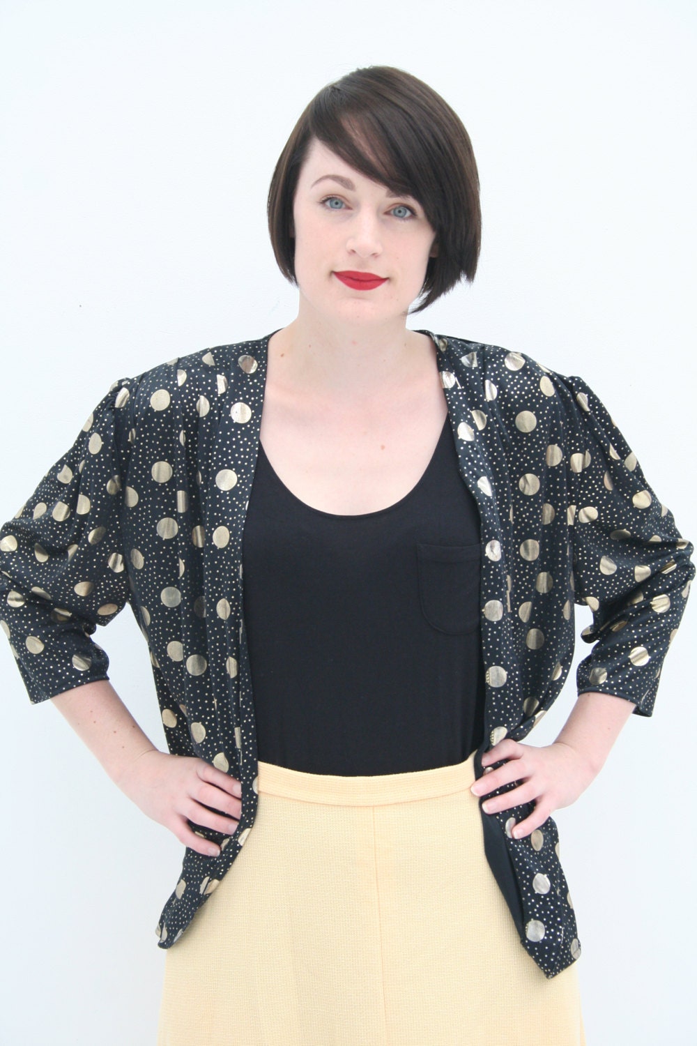 Black and Gold Silky Pajama Style Thin Jacket