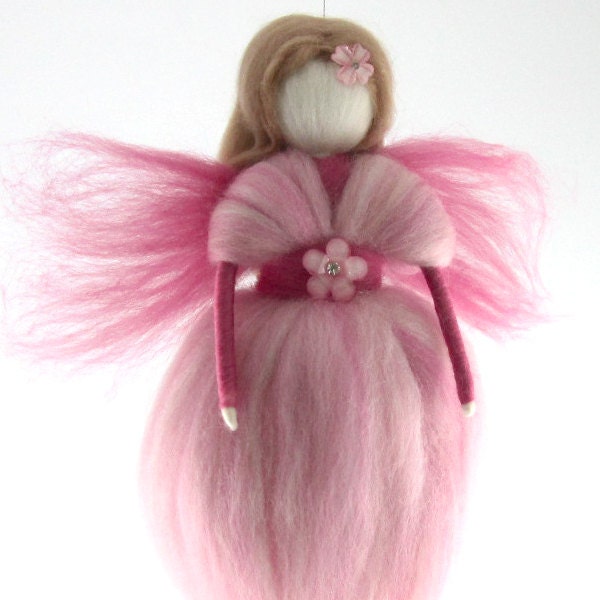 Pink Fairy Needle Felted Waldorf Fairy Ornament Fairytale Decoration Soft Sculpture Art Doll