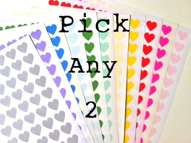 Heart Stickers - 3/4 inch  - Pick Any 2 - Set of 216