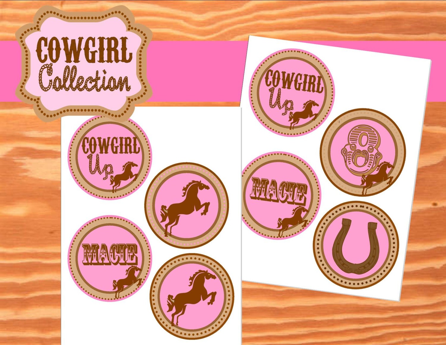 AZ COWGIRL - 4" Party Circles - Girls Horse Birthday Party - Pink Cowgirl - Ranch- Western - Printables - Krown Kreations Il_170x135